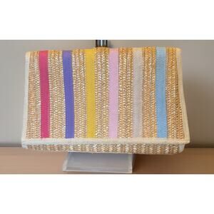 Vintage Valerie Made In Italy Straw Clutch Pastel Stripe Woven Raffia Bag